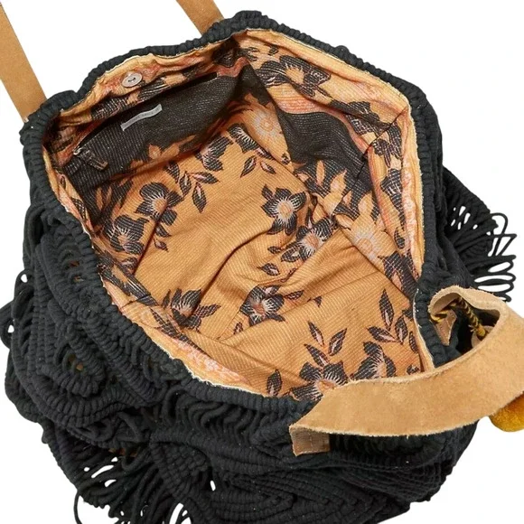 STAR MELA Marga macrame tote oversized cotton shoulder bag navy boho purse NEW - Picture 4 of 7